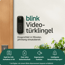 Blink Videotürklingel | Einzelgerät | Kopf-bis-Fuß-Aufnahme in HD, 2 Jahre Batterielaufzeit, IP65, Funktioniert mit Alexa, Erforderliches Sync-Modul nicht enthalten – Schwarz Schwarz Zusatzvideotürklingel HD Angebot bei HelloDeals