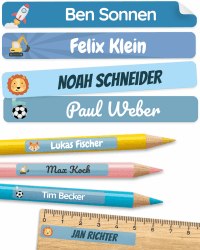 melu kids® Namensaufkleber Kinder für Schule & Kita (75 Stück) - Personalisierte Aufkleber mit Namen für Stifte und alle Schulsachen - Wasserfest in Spülmaschine (Himmelblau) 75 Stück Himmelblau Angebot bei HelloDeals