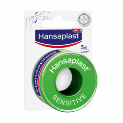 Hansaplast Fixierpflaster Sensitive (5 m x 2,5 cm), hypoallergenes Tapeband zur hautfreundlichen Fixierung von Wundverbänden, Heftpflaster Rolle mit starker Klebkraft Transparent 1 Stück (1er Pack) Angebot bei HelloDeals