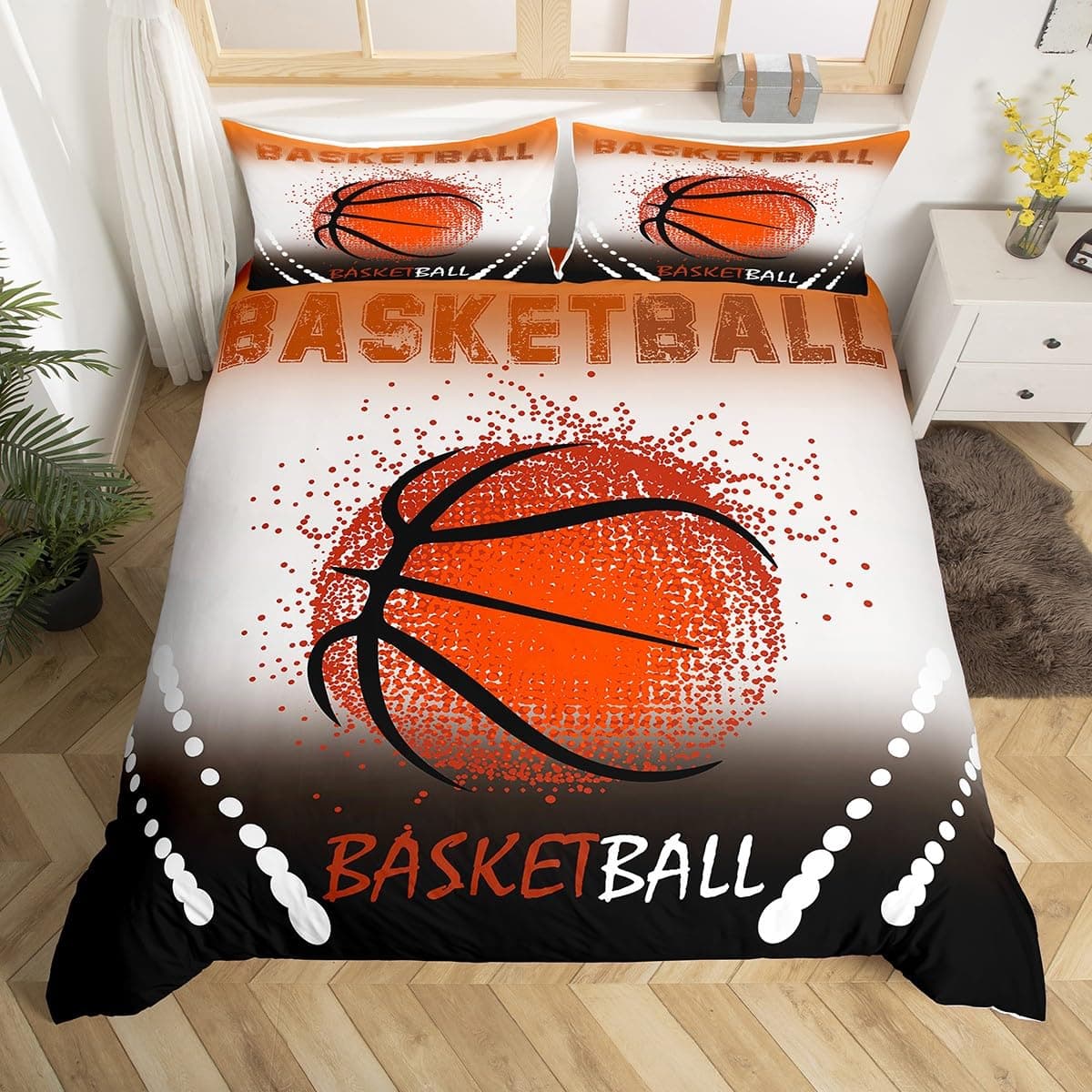 Loussiesd Basketball Bettwäsche Set 135x200cm Teens Sport Bettbezug Set Kinder Schlafzimmer Dekor Weiche Mikrofaser Bettwäscheset Orange Schwarz Weiß, 1 Bettbezug und 1 Kissenbezug 80x80cm Mehrfarbig 69 135*200+80*80*1 Angebot bei HelloDeals