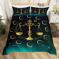 Waage Sternzeichen Bettwäsche-Set,Malerei mit Goldschuppen Bettwäsche Set 135x200cm,Boho Mystery Galaxy Betten Set für Kinder Jungen Mädchen Teenager 2St.Reißverschluss Mikrofaser Cyjs2221 135*200+80*80*1 Angebot bei HelloDeals