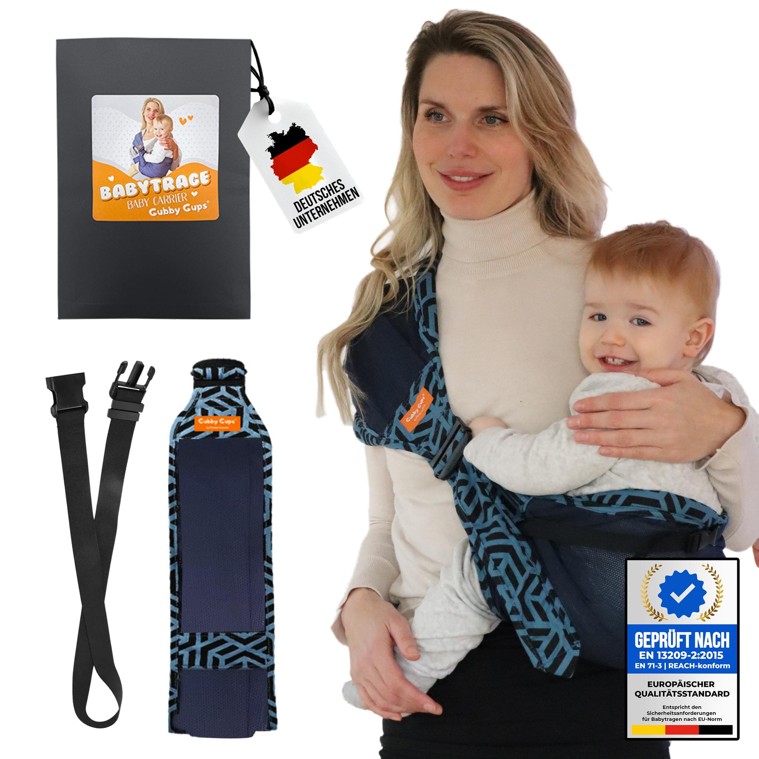 Hüfttrage Baby – Ergonomische seitliche Babytrage ab 6 Monate, praktische Tragehilfe für Kleinkind bis 15 kg, schnell angelegt für kurze Einsätze im Alltag V3.0 Dunkelblau Angebot bei HelloDeals