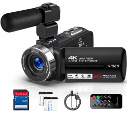 Videokamera 4K 30FPS Camcorder 80MP 18X Digitalzoom IR Nachtsicht Vlogging Kamera, 3,0 Zoll IPS-Bildschirm YouTube Camera mit 32GB SD-Karte, Mikrofon, Fernbedienung und 2 Batterien Tiefschwarz Angebot bei HelloDeals