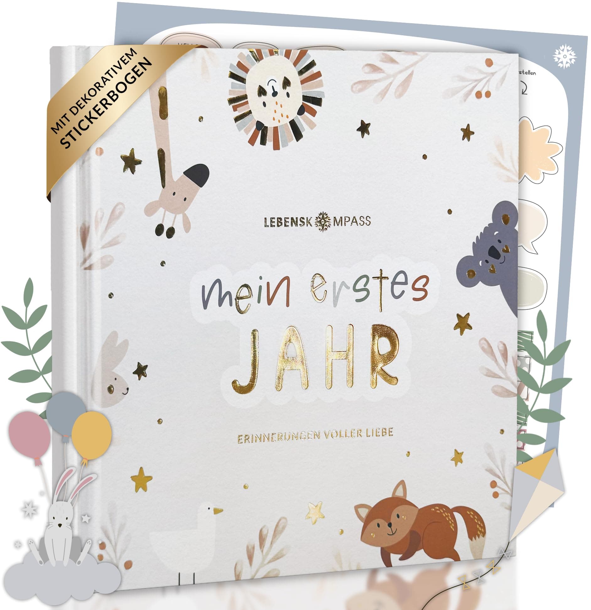 Lebenskompass Babyalbum Mein erstes Jahr "PURE" mit über 75 Stickern & Spruchkarte EXTRA - Ein Baby Buch zum Eintragen - Das Babytagebuch & Erinnerungsbuch für Mädchen & Jungen Pure 21 x 21 cm Angebot bei HelloDeals