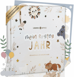 Lebenskompass Babyalbum Mein erstes Jahr "PURE" mit über 75 Stickern & Spruchkarte EXTRA - Ein Baby Buch zum Eintragen - Das Babytagebuch & Erinnerungsbuch für Mädchen & Jungen Pure 21 x 21 cm Angebot bei HelloDeals