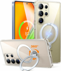 TORRAS Ostand Q3 Spin für Samsung Galaxy S25 Ultra Hülle (360° Magnetischer Robust Standring) TOP Militärschutz Stoßfest Kratzfeste Diamant-Klar Anti-Vergilbung Hülle S25 Ultra Case Transparent Samsung Galaxy S25 Ultra Durchsichtig Angebot bei HelloDeals