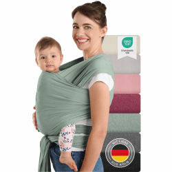 Laleni Tragetuch Baby, Babytragetuch - Babytrage für Neugeborene, 100% weiche Bio-Baumwolle, elastisch bis 15kg grün Angebot bei HelloDeals