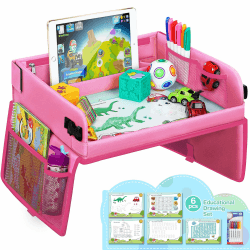 lenbest Kinder Reisetisch Kindersitz Spiel, Lernspielzeug für den Innenbereich mit 1 Transparenter Zeichnungsfilm + 5 Zeichenpapier + 6 Farbstifte - Zeichenbrett Geschenk für zu Hause, Reise (Rosa) Angebot bei HelloDeals