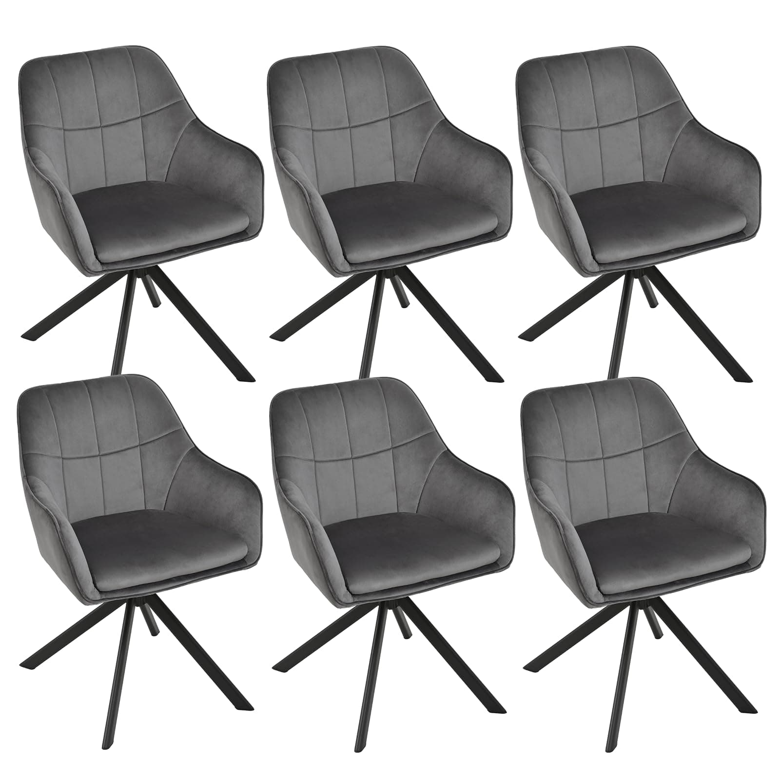 Esszimmerstühle drehbar 6er Set Grau Armlehnenstuhl Polsterstuhl drehstuhl Esszimmer drehstühle aus Samt Küchenstuhl mit Metallbeine für Wohnzimmer Esszimmer Dunkelgrau 6er Angebot bei HelloDeals