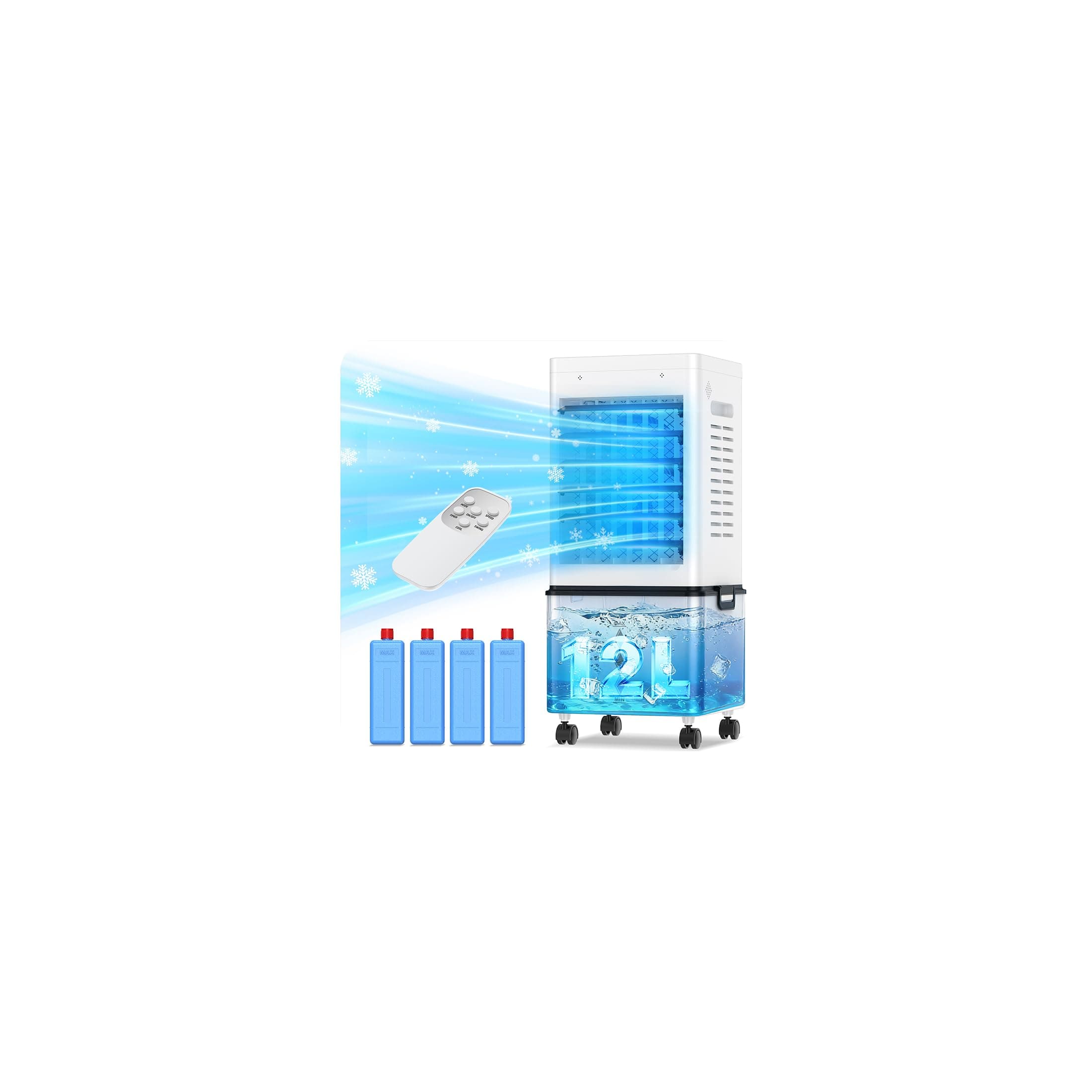 Klimaanlage Mobil 45W, 3-seitiger Klimaanlage Ohne Abluftschlauch, 6 Modi, 12L Abnehmbarem Tank, 60/120° Oszillation, 24h Timer, Leise, Fernbedienbar, Verdunstungskühler für Zuhause Schlafzimmer Schwarz Angebot bei HelloDeals