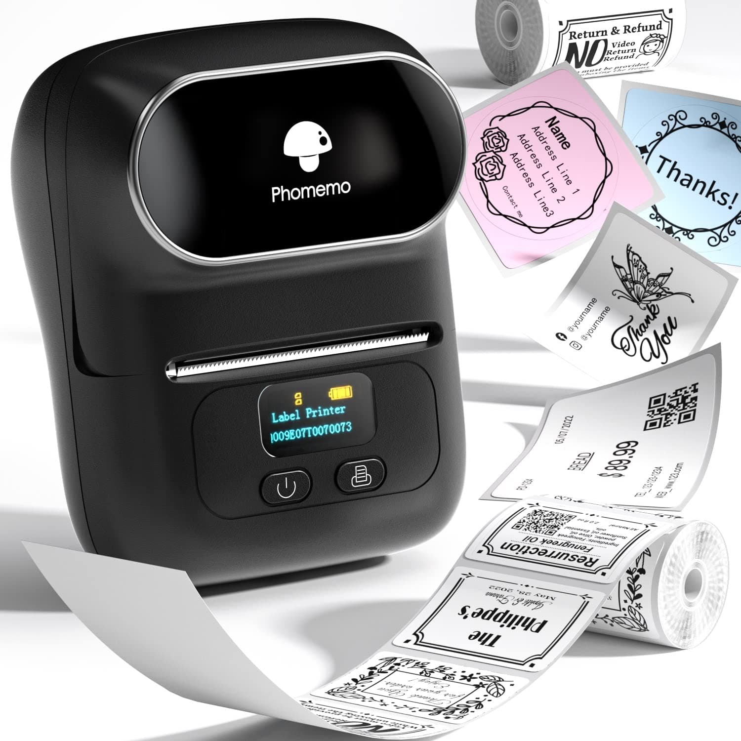 Phomemo M110 Etikettendrucker, Bluetooth Etikettendrucker Selbstklebend für Barcode, Einzelhandel, Büro, Schule, Tragbarer Label Printer Kompatibel mit Telefonen und PC-System, Schwarz Schwarz M110 + 1 Etikettenrolle Angebot bei HelloDeals
