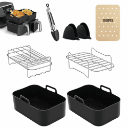Heißluftfritteuse Zubehör, Set mit 8 Stück für Ninja Dual AF300EU 400EU inkl 2 Dual Air Fryer Racks & 2 Silikon Air Fryer Liner & 100PCS Papierfutter & 2 Silikonhandschuhe & 1 Lebensmittelclip Angebot bei HelloDeals