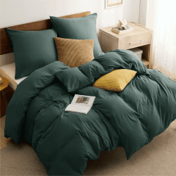 BEDSURE Bettwäsche 135x200 4teilig Waldgrün - 2 Bettbezüge 135x200 cm + 2 Kissenbezüge 80X80 cm, ÖKO-TEX Bettwäsche-Sets Grün Polyester Mikrofaser mit Reißverschluss 135 x 200 cm 4teilig 02 - Waldgrün Angebot bei HelloDeals