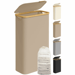 SONGMICS Wäschekorb mit Deckel, Wäschesammler 65 L, platzsparend, herausnehmbarer Wäschesack, Oxford-Gewebe, Griffe aus Bambus, zusammenklappbar, 42 x 22,5 x 70,5 cm, kamelbraun LCB506N02 65 L (1 Fach) Kamelbraun Angebot bei HelloDeals