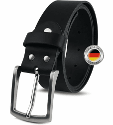 FOMAX Herren Ledergürtel aus Echtleder, Gürtel MADE IN GERMANY Handgemacht, Leder Vollledergürtel für Männer Jeans Anzug Business Elegant Casual, 38mm Breit Länge kürzbar, Schwarz Bundeweite 95-105cm (Länge 115cm) Schwarz Angebot bei HelloDeals