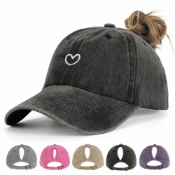 Pferdeschwanz Baseball Cap Damen Verstellbare Baseballkappe Vintage Mützen Sonnenschutz Basecap Mit Zopf Loch für Sommer Sport Small Heart- Schwarz Angebot bei HelloDeals
