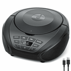 Gueray Tragbarer CD-Player, Boombox, Heim-Audio-CD-Player mit Lautsprechern, FM-Radio, AUX-Eingang, unterstützt Kopfhörer, Playlist-Modus, PROG-Wiedergabe für Außen- und Innen-Hörbücher Schwarz Angebot bei HelloDeals