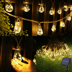 Geemoo Solar Lichterkette Aussen Mit 16 Glühbirnen, 6.4M Solar Lichterkette Außen Wetterfest Warmweiß, Vintage Solarlichterketten mit Hanfseil Outdoor Deko für Garten, Party, Balkon, Hof, Hochzeit Warmweiß-s17 Angebot bei HelloDeals