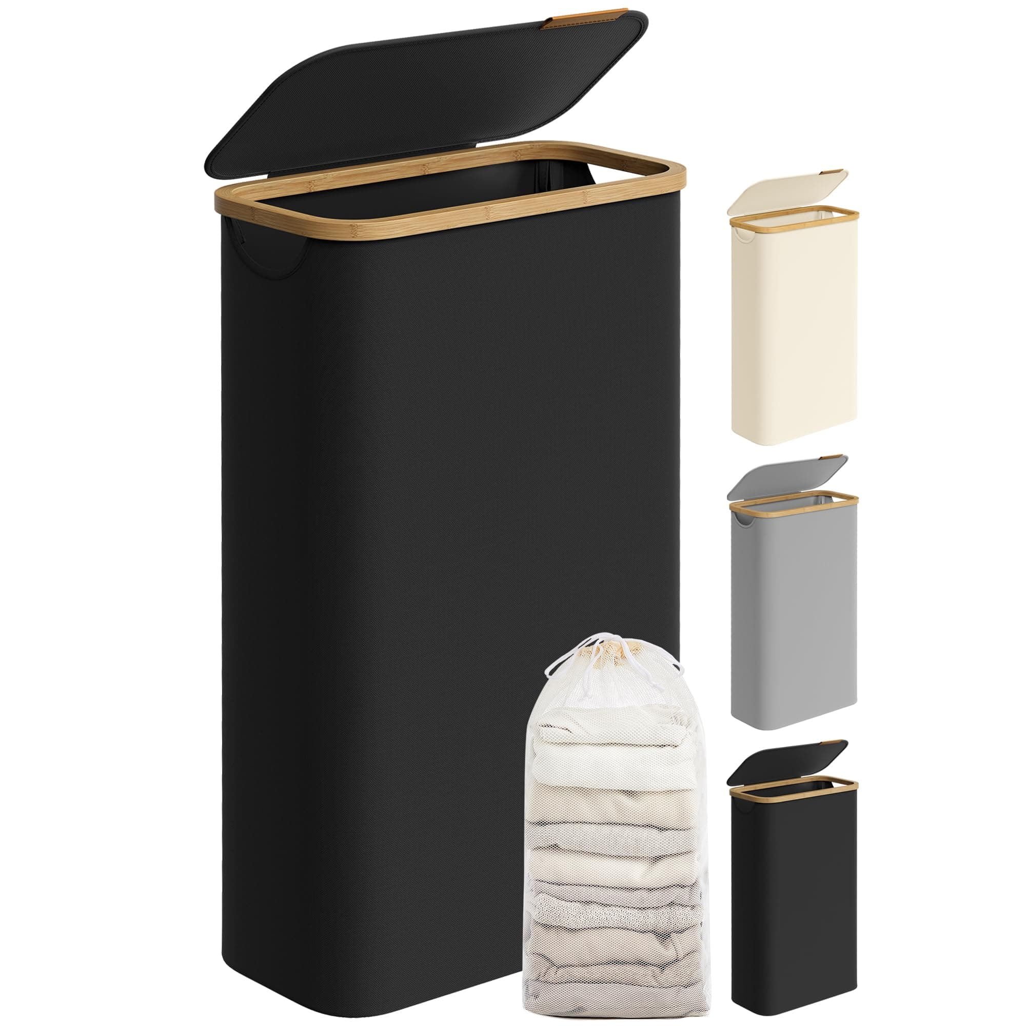 SONGMICS Wäschekorb mit Deckel, Wäschesammler 65 L, platzsparend, herausnehmbarer Wäschesack, Oxford-Gewebe, Griffe aus Bambus, zusammenklappbar, 42 x 22,5 x 70,5 cm, tintenschwarz LCB506B01 65 L (1 Fach) Tintenschwarz Angebot bei HelloDeals