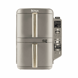 Ninja Double Stack XL-Heißluftfritteuse mit digitalem Bratenthermometer und 2 vertikalen Schubladen, 4 Ebenen, und 2 Rosten, 9,5 l Fassungsvermögen 6 Funktionen, 8 Portionen, Steingold SL451EUSD Angebot bei HelloDeals