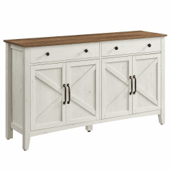 VASAGLE Küchenschrank, Sideboard mit Schubladen, Aufbewahrungsschrank mit Türen, verstellbare Ablage, Landhausstil, für Wohnzimmer Küche Esszimmer, 40 x 140 x 80 cm, vintageweiß-honigbraun BBK381W02 Vintageweiß + Honigbraun 140B cm Angebot bei HelloDeals