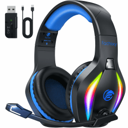 Fachixy FC100 Headset mit Mikrofon, 2,4G Wireless Gaming Headset für PS5, PS4, PC, Switch, Mac, Surround Sound Bluetooth Gaming Kopfhörer kabellos mit LED Licht, Über 50 Stunden Akkulaufzeit Pro-Wireless RGB Schwarz/Blau Angebot bei HelloDeals
