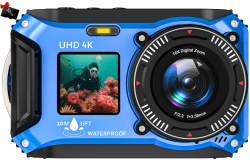 Unterwasserkamera, 4K Digitalkamera wasserdichte 64MP wasserdichte Kamera 33FT wasserdicht staubgeschützt schwimmfähig mit Autofokus Digitalkamera 1500-mAh-Akku Blau Angebot bei HelloDeals