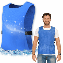 Eisweste,Große Verstellbar Kaltweste,Herren-Kühlwesten,Unisex Ice Cooling Vest,Sommer Hitzebeständige Cooling Weste,Verdunstungskühlung Weste,PVA Wasserdichte Eisweste für Baustellen Sanitär Fischerei Blau+Schwarz1 Angebot bei HelloDeals
