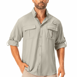 Hemd Herren Safari UPF50+ UV Schutz Wanderhemd Herren Langarm Funktionshemd Outdoorhemd Atmungsaktiv Schnelltrocknend Casual Button Down Shirts XL Light Khaki Angebot bei HelloDeals
