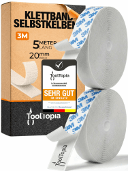 Klettband Selbstklebend Extra Stark Outdoor & Indoor 20mm x 5m weiß (3M Markenkleber), Klett I Klettverschluss Klebeband, Tape für DIY, Basteln, Haushalt, Nähen...ToolTopia Handwerksqualität Weiß 20mm x 5m Angebot bei HelloDeals