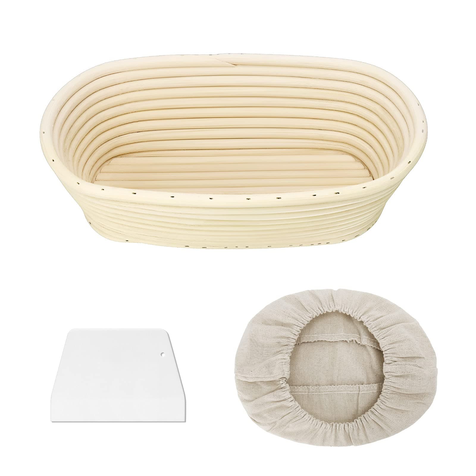 Gärkörbchen Oval, 25 x 15 x 8cm Gärkorb zum Brotbacken Set, Aus Natürlichem Peddigrohr mit Schaber und Leinen, Gärkörbchen für Brot Backen Gärkörbchen Oval 25cm Angebot bei HelloDeals