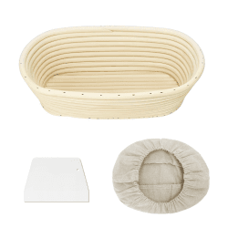 Gärkörbchen Oval, 25 x 15 x 8cm Gärkorb zum Brotbacken Set, Aus Natürlichem Peddigrohr mit Schaber und Leinen, Gärkörbchen für Brot Backen Gärkörbchen Oval 25cm Angebot bei HelloDeals