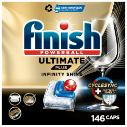 Finish Ultimate Plus Infinity Shine Spülmaschinentabs, Geschirrspültabs für intensive Reinigung, Fettlösekraft und Glanz mit Schutzschild, 2 x 73 Finish Caps Fresh 146 stück (1er Pack) Angebot bei HelloDeals
