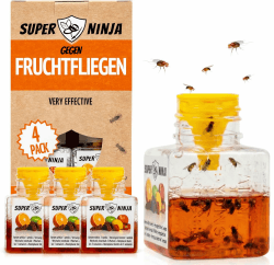Super Ninja Fruchtfliegenfalle für Innenbereich – 4er-Pack, Wirksame Obstfliegenfalle für Haushalt und Küche, bis zu 3 Wochen Leistung pro Flasche, Kinder-und haustierfreundlich 4 count Angebot bei HelloDeals