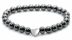 Echtes Edelstein Armband mit 6mm Perlen und Edelstahlherz - verschiedene Längen - Heilstein Schutzstein Talisman Glücksbringer Geschenk M - 18 CM Hämatit Angebot bei HelloDeals