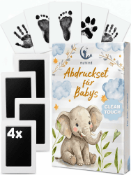 Mutkind® Baby Abdruckset (Geschenk zur Geburt) I 0-12 Monate I Für Handabdruck & Fußabdruck I Mit 4x Stempelkissen & 6x Abdruckkarten I Baby Erstausstattung Neugeborene I Babygeschenke Mädchen & Junge ELEFANT - Grau 4X Stempelkissen + 6X Abdruckkarten Angebot bei HelloDeals