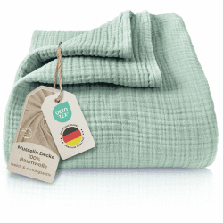 LAYNENBURG Premium Musselin Tagesdecke 150x200 cm - 100% Baumwolle - extraweiche, leichte Sommerdecke als Kuscheldecke, Bett-Überwurf, Baumwolldecke, Couch-Überwurf - warme Sofa-Decke (Mintgrün) 150x200 cm Mintgrün Angebot bei HelloDeals