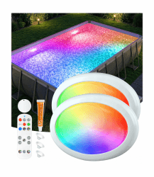 PoolLeader Poolbeleuchtung Unterwasser mit Fernbedienung, Farbwechselnde Whirlpool Lichter Unterwasser, Schwimmende Poolbeleuchtung mit Magnet/Saugnäpfe/Eisenplatte, Badewanne licht für Spa - 2 Stück Angebot bei HelloDeals