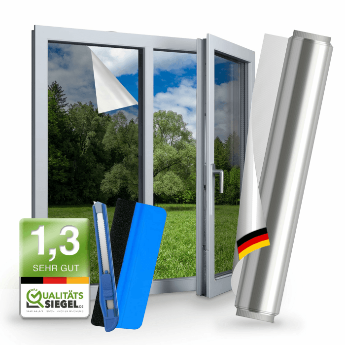 WindowShield® – UV Sonnenschutzfolie für Fenster Innen & Außen – Blickdichte Fensterfolie als Sonnenschutz Folie – Selbstklebende Hitzeschutzfolie für Fenster Außen & Innen für Sommer – 30 x 200 cm Silber 30 x 200 cm Angebot bei HelloDeals