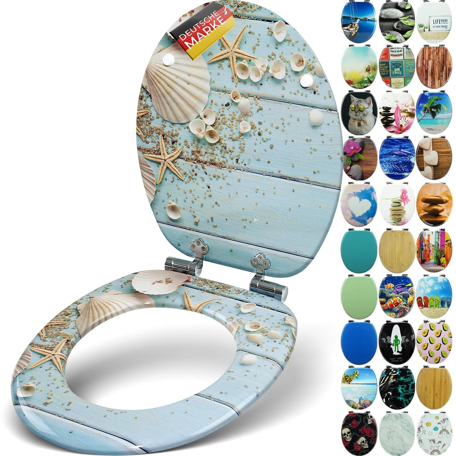 Premium WC Sitz mit Absenkautomatik – hochwertige Toilettendeckel aus Holz, viele bunte Motive, hoher Sitzkomfort, einfache Montage inklusive Montageanleitung – "Caribbean Blue" Angebot bei HelloDeals