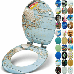 Premium WC Sitz mit Absenkautomatik – hochwertige Toilettendeckel aus Holz, viele bunte Motive, hoher Sitzkomfort, einfache Montage inklusive Montageanleitung – "Caribbean Blue" Angebot bei HelloDeals