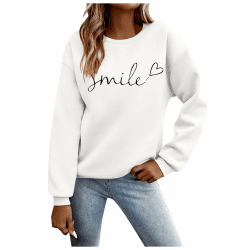 Pullover Damen Sweatshirt Briefe Drucken Langarm Rundhals Pulli Buchstaben Druck Locker Casual Oberteil Sport Streetwear Sweatshirts ohne Kapuze Bluse Tops C01 Weiss M Angebot bei HelloDeals