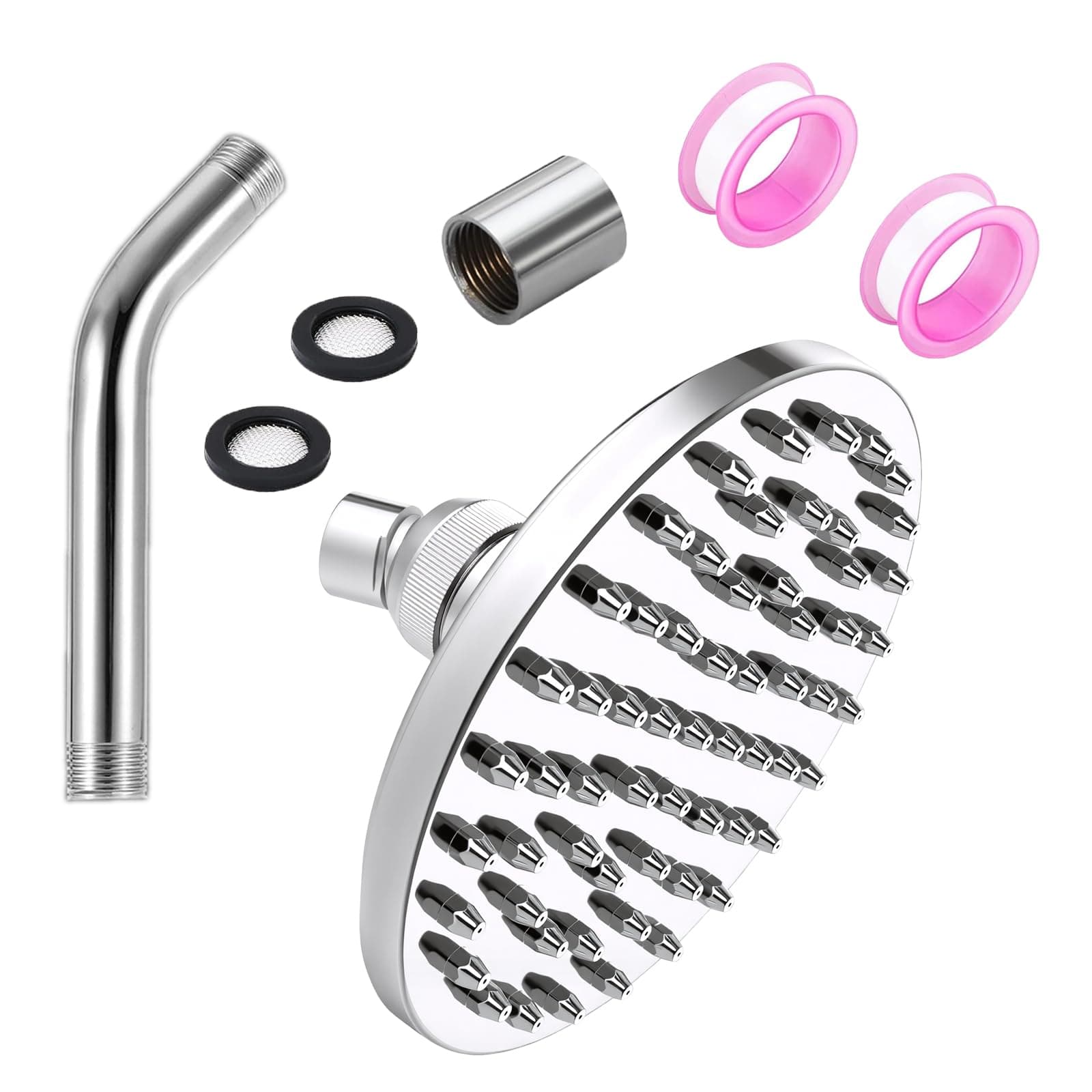 Regendusche Set 360° Einstellbar ABS Duschkopf Regenbrause Verstellbarer Kopfbrause Rund Regendusche mit Duschkopf Verlängerung 2 Stk Gewindedichtband (6 in) Angebot bei HelloDeals