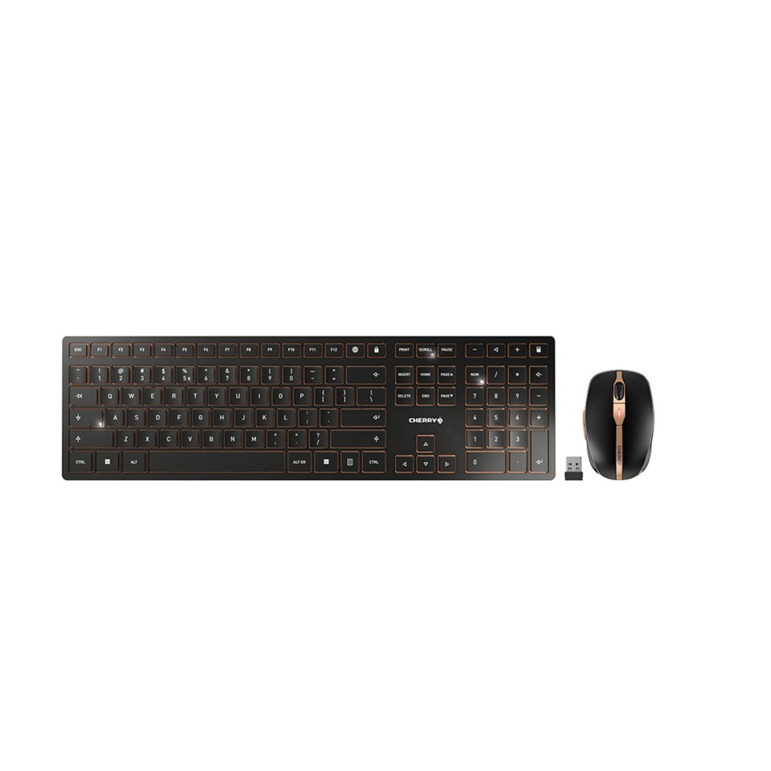 CHERRY DW 9000 Slim, Kabelloses Tastatur- und Maus-Set, EU-Layout (QWERTY), Bluetooth & 2,4 GHz Funk, Leise Tasten, Wiederaufladbar, Schwarz-Bronze Angebot bei HelloDeals