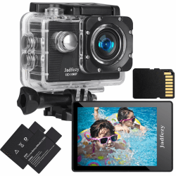 Action Cam FHD 1080P mit Speicherkarte Karte, Unterwasserkamera wasserdicht bis 30M, 140 Grad Weitwinkel Action Kamera mit Zwei 900 mAh wiederaufladbare Akkus und Zubehör-Set A02 Angebot bei HelloDeals