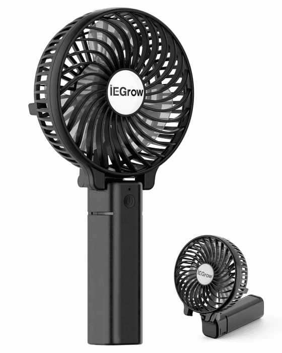 iEGrow Handventilator Tragbarer Mini Ventilatoren USB Wiederaufladbarer [2-9 Betriebsstunden] 3 Geschwindigkeiten Aufladbarem Batterie für Reisen Zuhause(Schwarz) Angebot bei HelloDeals
