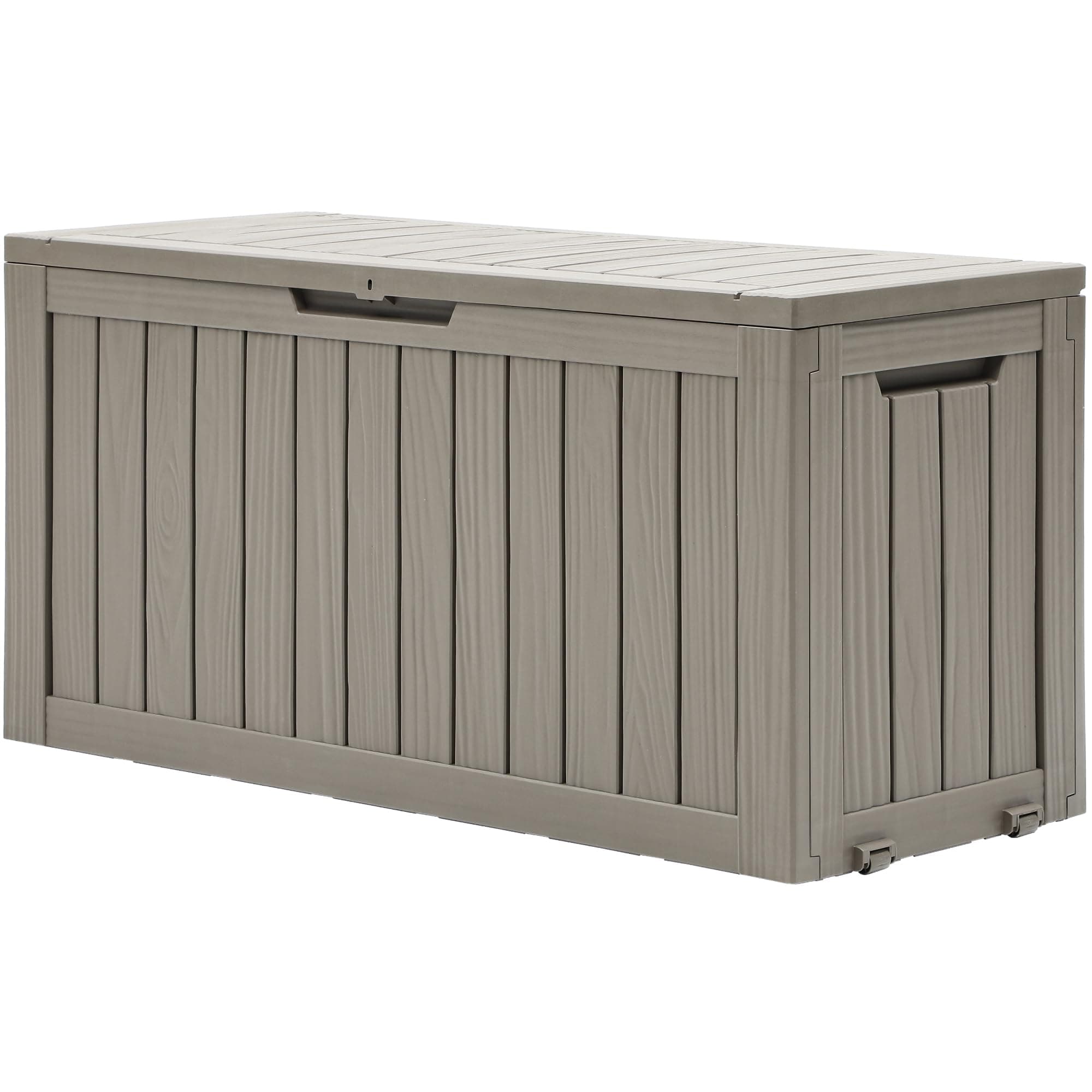 DWVO 270L Aufbewahrungsbox aus Resin mit Rollen, Wasserdichte Gartenbox für Terrassenkissen, Sportgeräte & Gartengeräte, Abschließbar, Hellbraun Hellbraun-0241 270L Angebot bei HelloDeals