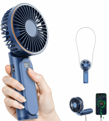 TUNISE Handventilator, Tragbar, Mini-Ventilator mit 4000mAh, 6 Geschwindigkeiten, LED-Display, 180° verstellbar, Marineblau Angebot bei HelloDeals