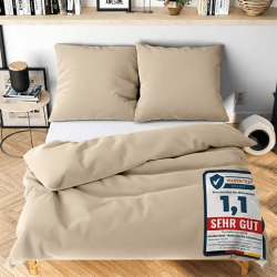 Wolkenfeld Bettwäsche 200x220 cm 3teilig – Beige - kuschlig weich & bügelfrei – ÖKO-TEX Zertifiziert – Mikrofaser Bettwäsche-Sets 1x Bettbezug 220x220 + 2X Kissenbezug 80x80 Beige 200 x 220 cm Angebot bei HelloDeals