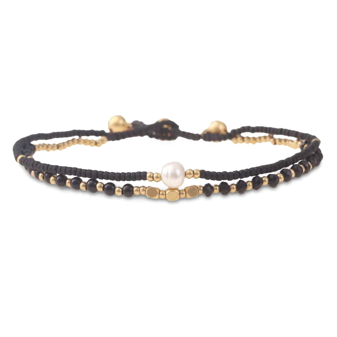 Made by Nami Surfer Fußkettchen mit Perlen Damen & Mädchen - Handmade Festival & Strand Accessoires - Goa Hippie Fußkette - Fußband Bunt Orientalisch Black Pearl Angebot bei HelloDeals